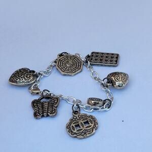 Vintage silver charm bracelet boho tribal butterfly heart eclectic 90s